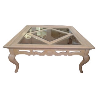 French Provincial Square Coffee Table With Beveled Smoky Glass For Sale