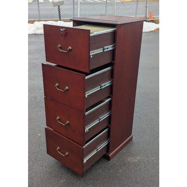 Vintage 4 Drawer Vertical Locking Filing Cabinet W/ Key For Sale - Image 4 of 8