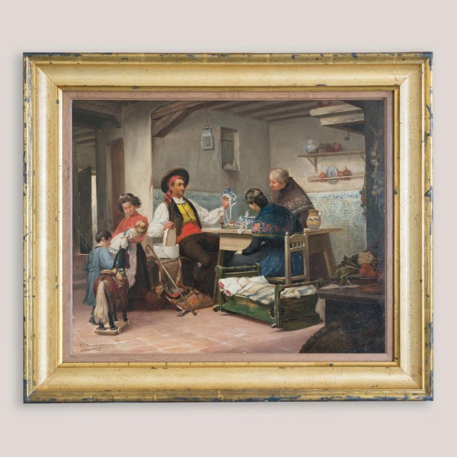 Thomas Garcia Sampedro, Traveling Toy Seller, 1890s, Oil Painting on Panel, in Very Good conditions. Designed 1890 to 1919