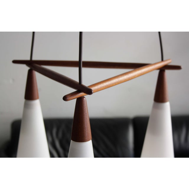 1960s Scandinavian Pendant Lamp in Teak and Opal Glass, 1960s For Sale - Image 5 of 7