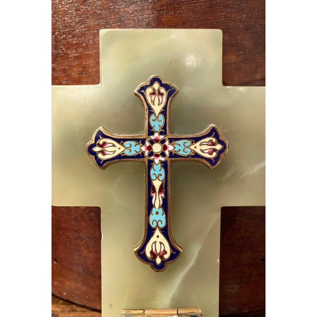 This colorful marble and brass cross with holy water recipient was created in France, circa 1880. The antique cross...