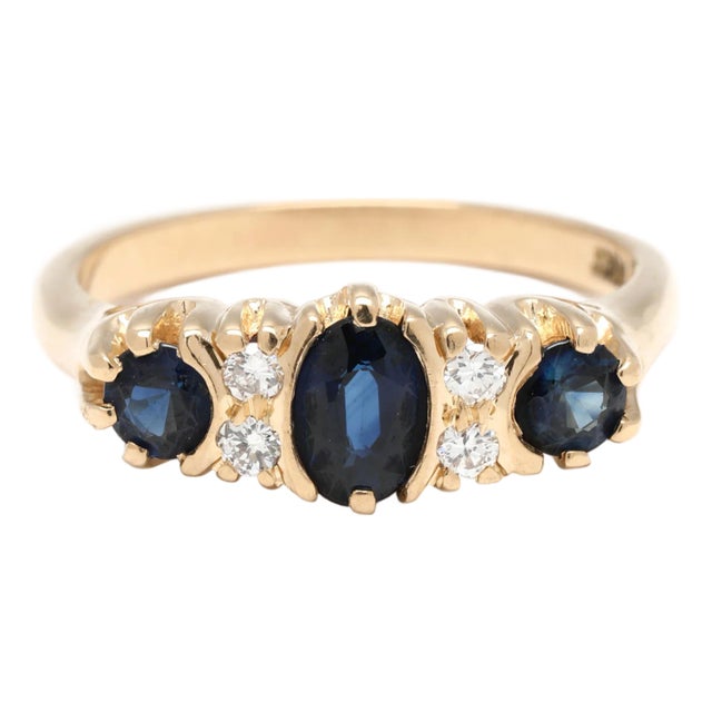 Vintage 1.08ctw Sapphire and Diamond Band Ring, 14k Yellow Gold, Ring Size 6.25 For Sale