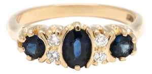 Vintage 1.08ctw Sapphire and Diamond Band Ring, 14k Yellow Gold, Ring Size 6.25