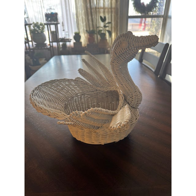 Shabby Chic Mid 20th Century Large Wicker White Swan Basket Planter in the Style of Mario Lopez Torres For Sale - Image 3 of 12