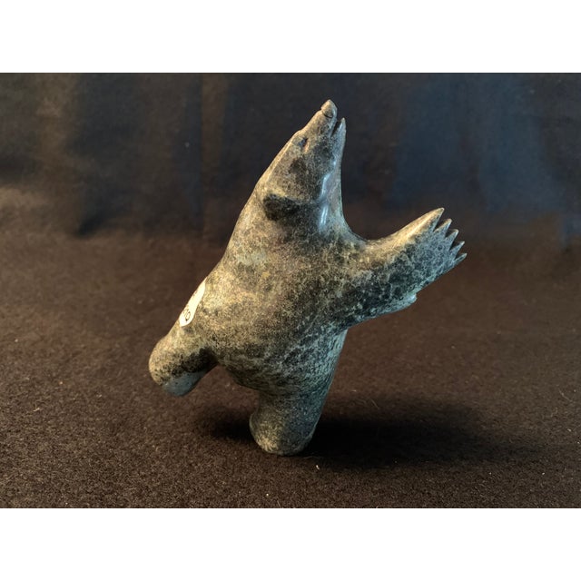 Isaaci Shaa Inuit Dancing Bear Serpentine Stone Carving Kinngait Cape Dorset 2023 For Sale - Image 16 of 16