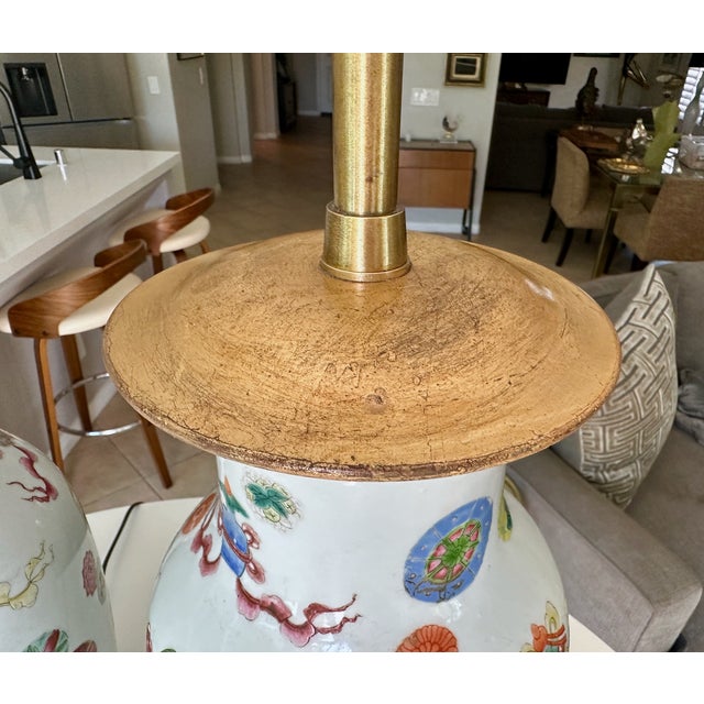 Pair 19th Century Chinese Marbro Famille Rose Porcelain Table Lamps For Sale - Image 13 of 18