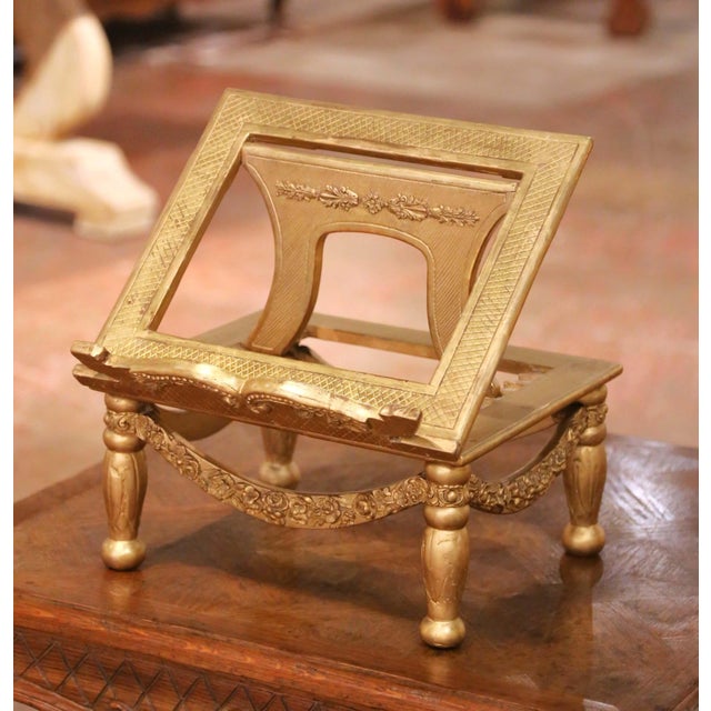 Wood 19th Century French Louis XVI Giltwood Adjustable Bible Book Stand For Sale - Image 7 of 12