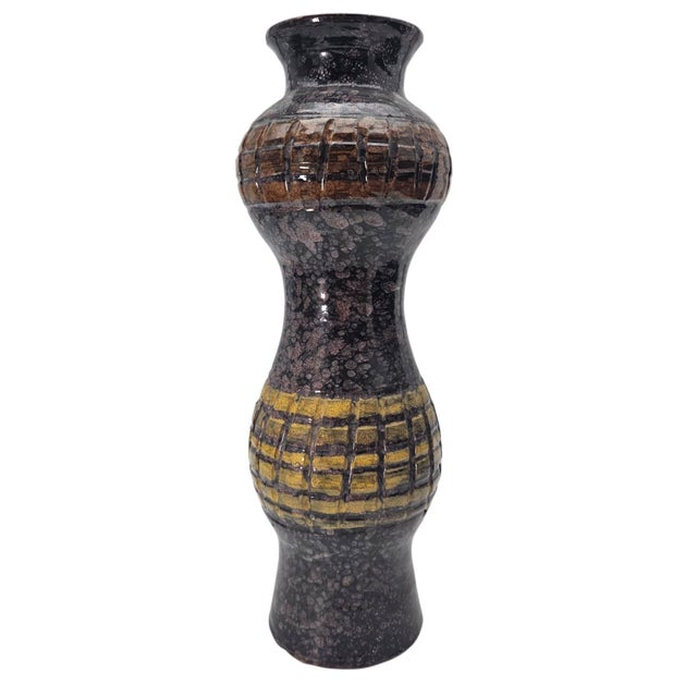 Mid-Century Modern Mid-Century Italian Studio Pottery Brutalist Volcanic Glaze Lava Floor Vase 14" For Sale - Image 3 of 12