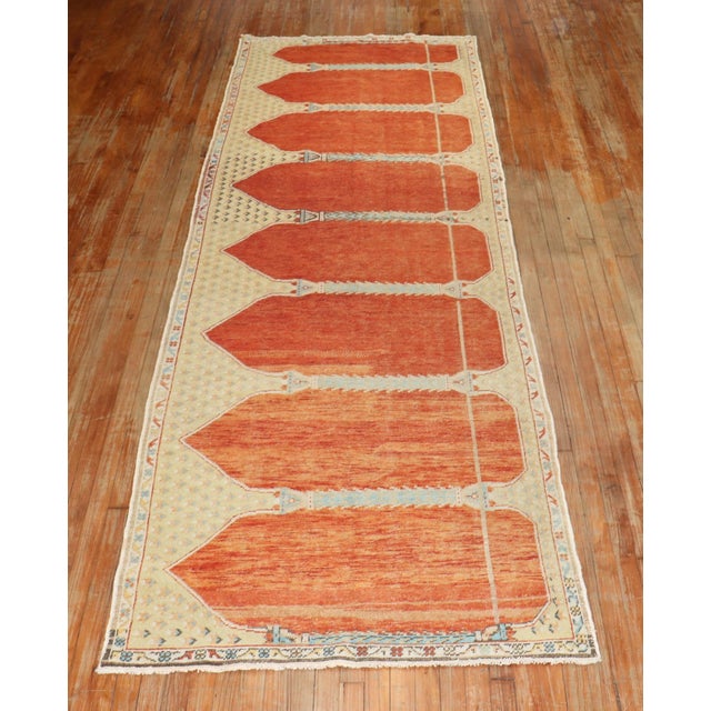 Folk Art Antique Zabihi Collection Turkish Column Scroll Runner - 4' x 11'7" For Sale - Image 3 of 9