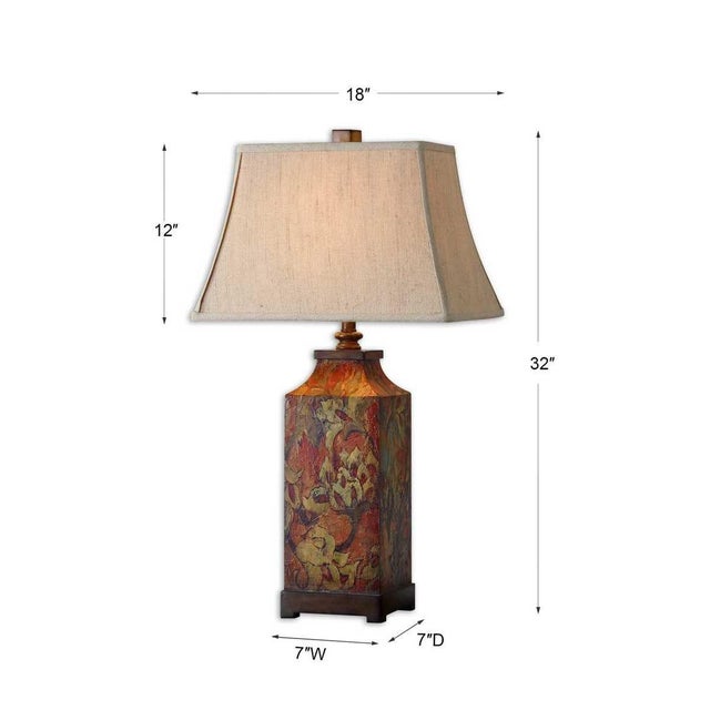 Rustic European Floral Tea Tin Table Lamp-New For Sale - Image 3 of 4