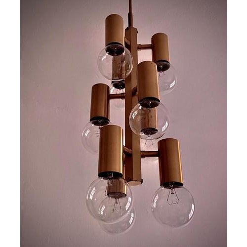 X-Large 1970s 9 Bulb Brass Chandelier For Sale - Image 10 of 11