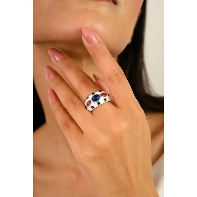 Art Deco Designer Dome Ring With Multicolor Stone- Size 6 For Sale - Image 4 of 10