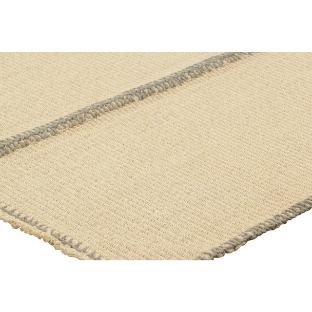 Rug & Kilim’s Contemporary Kilim in Gray and Cream White Textural Stripes For Sale In New York - Image 6 of 7