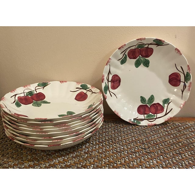 Vintage Blue Ridge Southern Pottery Autumn Apple soup bowl. White bowl with red apples and green vines and scalloped...