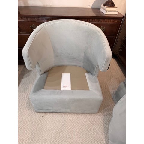 Textile Seafoam Green/Blue Swivel Barrel Chair From Havertys Furniture For Sale - Image 7 of 8