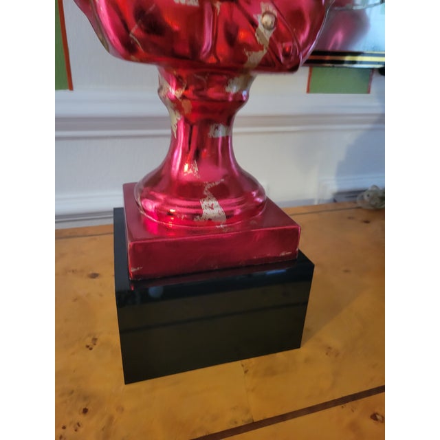 1990s Custom Finished Red, Gold Leaf Greek Goddess Black Shade Greek Key Trim Tall Table Lamps Tony Duquette Style - a Pair For Sale - Image 11 of 15