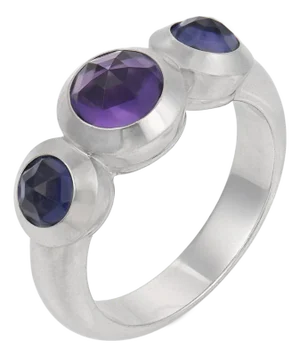 1980s Tiffany & Co. French Amethyst 18k White Gold Three Stone Ring, Size 6.5