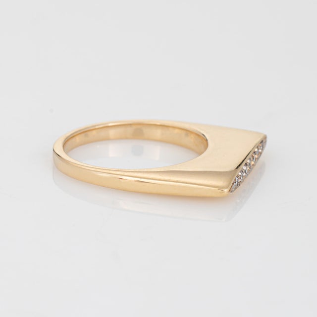 70s Diamond Square Ring Sz 5 Stacking Band Vintage 14k Yellow Gold Jewelry For Sale - Image 4 of 6