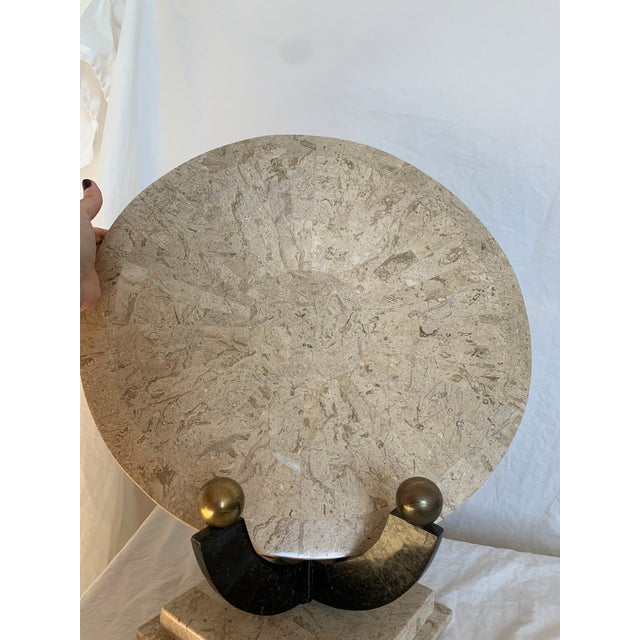 Metal 80s Maitland Smith Tessellated Stone Centerpiece Bowl on Pedestal For Sale - Image 7 of 11