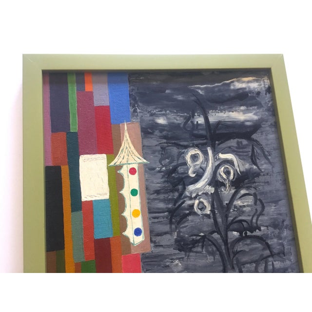 Wood Vintage Mid Century Modernist Framed Original Abstract Landscape Oil Painting on Board For Sale - Image 7 of 13