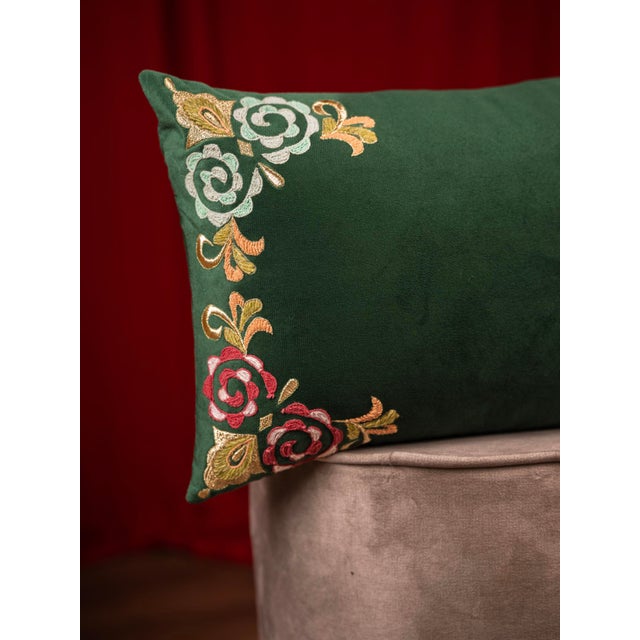 Emerald Floral Pillow Cover For Sale - Image 4 of 5