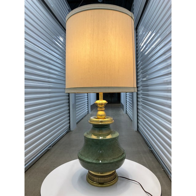 Frederick Cooper Large Size Frederick Cooper Crackle Glazed Porcelain Ginger Jar Table Lamp and Frederick Cooper Barrel Shade - a Pair For Sale - Image 4 of 13