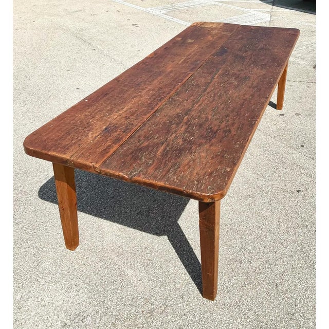 Vintage Rustic Wide Plank Wood Farm Table For Sale In West Palm - Image 6 of 15