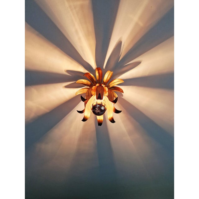 Gold Italian Floral Ceiling Light in Gilded Metal, 1960s-1970s For Sale - Image 8 of 14
