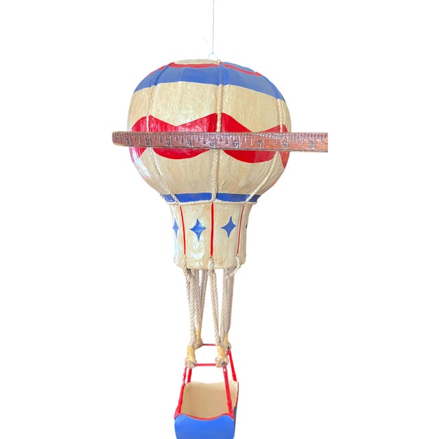 Vintage French-Style Hot Air Balloon Sculpture – Handcrafted Papier-Mâché, Tole & Rope – Patriotic Folk Art Hanging Object For Sale - Image 9 of 9