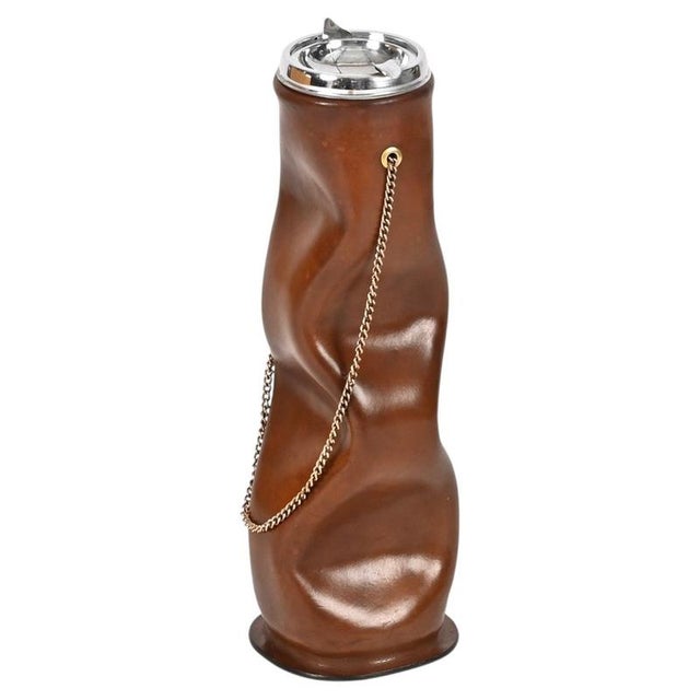 Mid-Century Pleated Leather and Brass Floor Ashtray from Nova Tecno, Italy, 1960s For Sale - Image 17 of 17