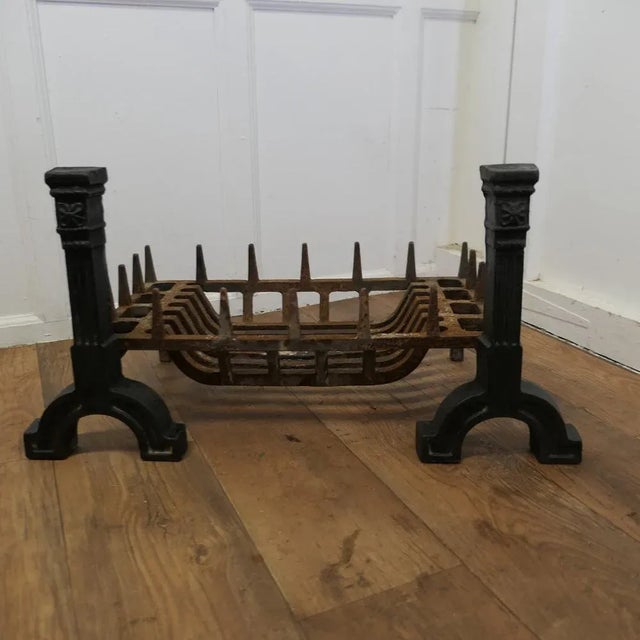 Black Large Antique Inglenook Fire Grate on Andirons For Sale - Image 8 of 8