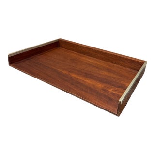 Mid-Century Modern Walnut & Aluminum Letter Tray Desk Accessory Qualiton For Sale