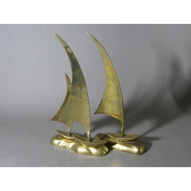 Mid-Century Modern Mid Century Brass Sailboats - a Pair For Sale - Image 3 of 7