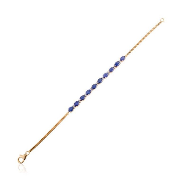 Art Deco Blue Sapphire Tennis Bracelet With Diamonds for Wedding For Sale - Image 3 of 10