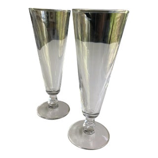 Vintage Midcentury Style Clear Pilsner Beer , Champagne , Mimosa Glasses Set of 2 For Sale