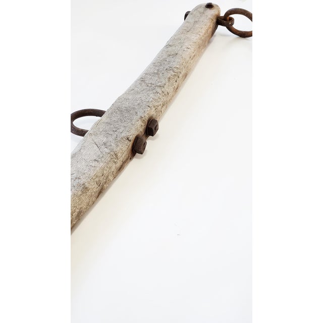 Antique Wooden Singletree Yoke With Forged Iron Hardware – 19th Century Western Farm Artifact, Rustic Wall Decor For Sale - Image 13 of 16