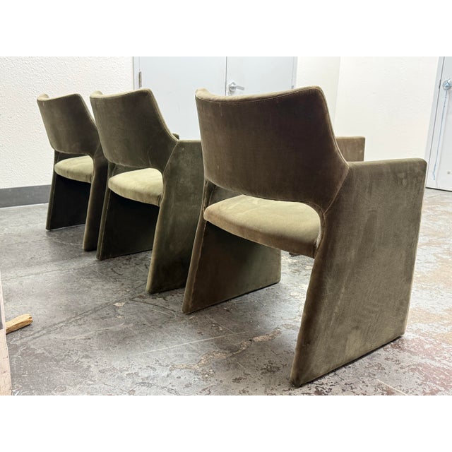 2020s Caleb Zipperer for Cb2 Foley Olive Green Velvet Dining Armchairs, Set of Four For Sale - Image 5 of 12