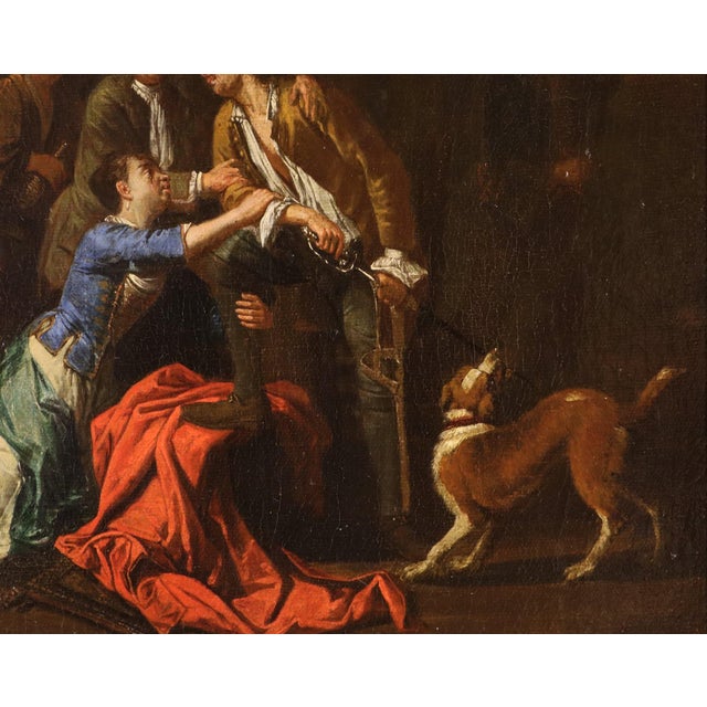 Pieter Angillis, Banquet and Brawl, 1720, Oil on Canvases, Framed, Set of 2 For Sale - Image 12 of 15