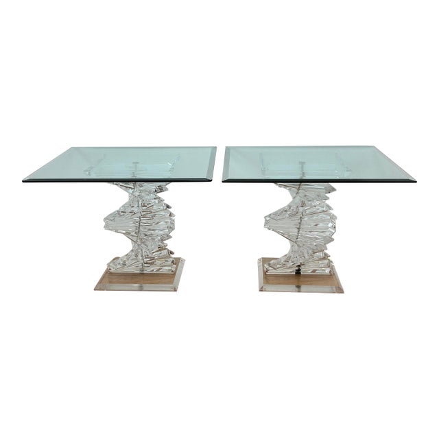 Vintage Helix Spiral Stacked Lucite Side Tables For Sale