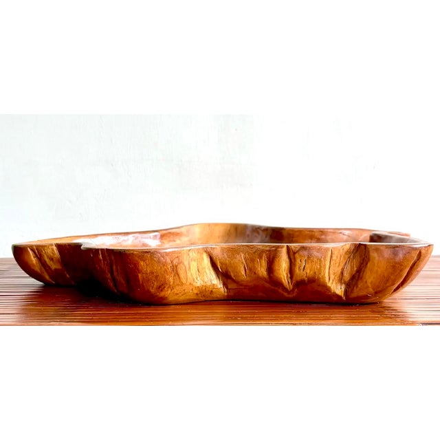 Boho Chic Vintage Boho Carved Wood Tray For Sale - Image 3 of 6