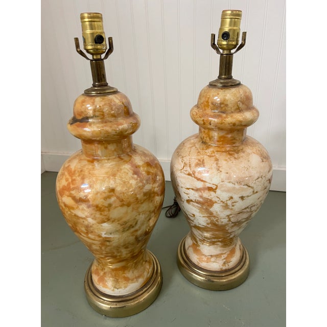 Faux Onyx Ginger Jar Lamps - a Pair For Sale - Image 9 of 11