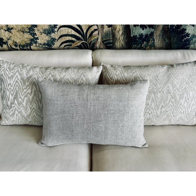 Pair Vintage Belgian Linen Oblong Pillows/Cushions With a Flame Stitch Pattern For Sale - Image 9 of 9