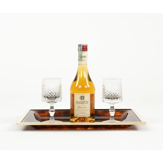 Serving Tray in Faux Tortoiseshell and Brass in the style of Christian Dior Style, Italy, 1970s For Sale - Image 10 of 13