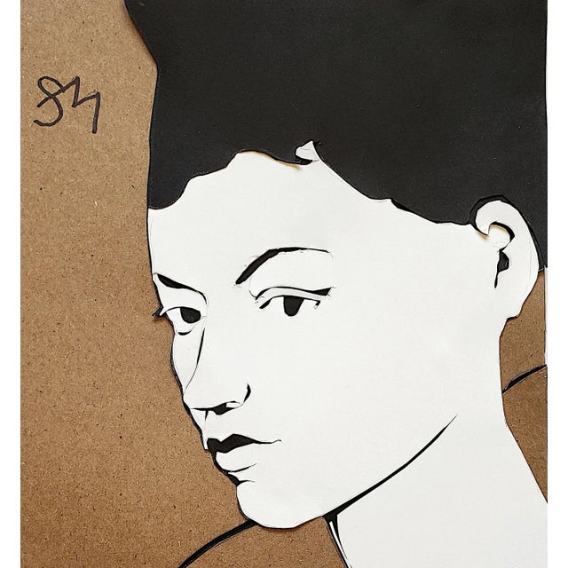 Original, unique artwork, a delightfully bold, fashion-inspired portrait in cut-paper and collage. The image is from...