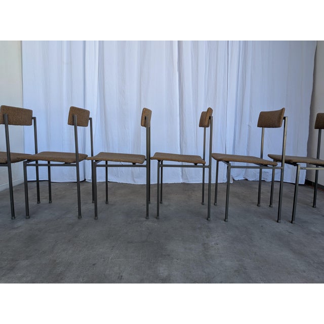 1970s Vintage Industrial School Chairs in Brown Fabric with Black Metal Bases, 1970s, Set of 6 For Sale - Image 5 of 18