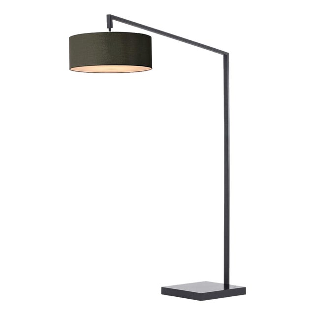 Stretch 75"h 1-Light Chairside Arc Lamp, Black Linen Shade & Body, Dimmable, for Living Room or Bedroom For Sale