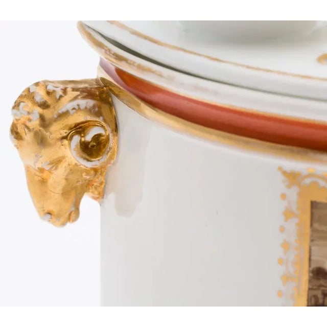 White Early 19th Century Porcelain Crocus Vase with Ram's Head Handles For Sale - Image 8 of 11