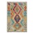 Southwestern Kilim Blue Beige Hand-Woven Wool Rug 2'0'' X 3'1'' For Sale