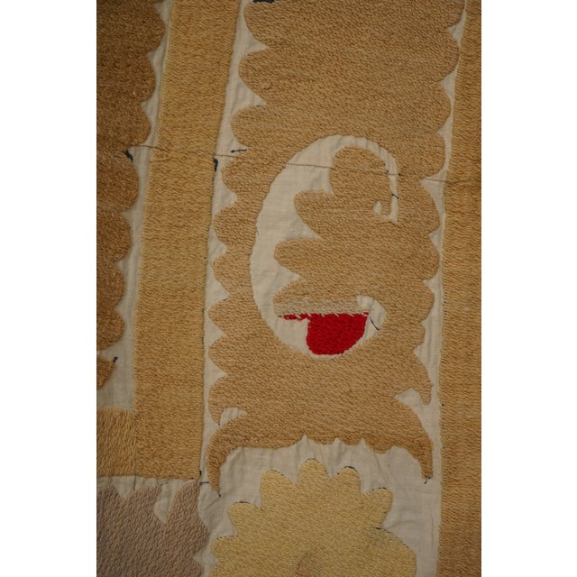 Soft Earth Tone Suzani Textile, Hand Stitched Uzbek Home Decor 4'2'' X 4'8'' For Sale - Image 10 of 10