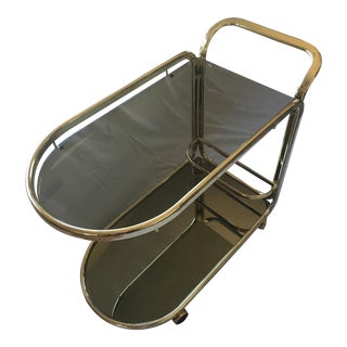 Vintage Glass Mirror Brass Tea Cart For Sale